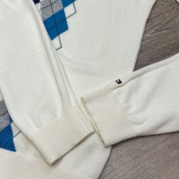 Tommy Hilfiger V-Neck Argyle Pima Cotton Preppy Golf Sweater - Picture 13 of 14